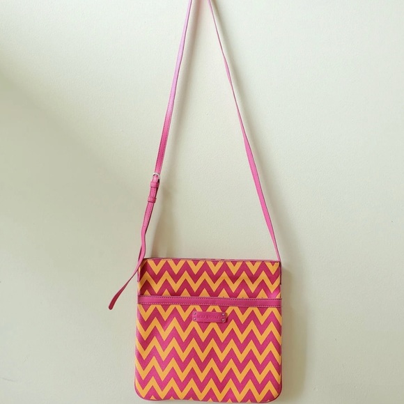 Vera Bradley Crossbody Purse Ziggy Zags Pink and Yellow Chevron Leather - Picture 10 of 12
